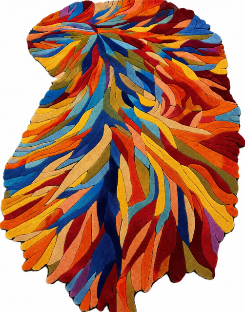 Multicolor Abstract Leaf Irregular Area Rug - Hand Tufted 5' x 7'