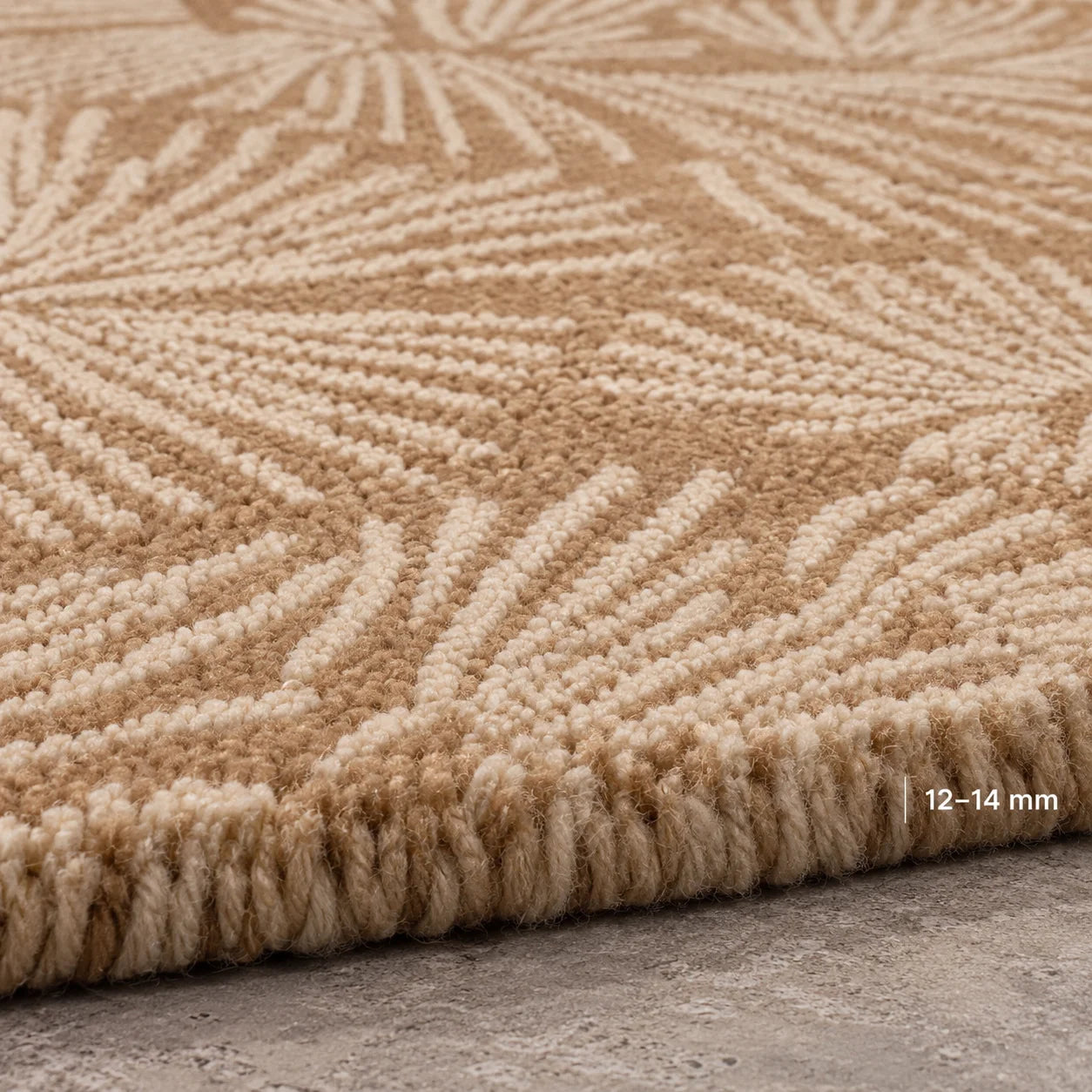 Beige and ivory 9x12 rectangular floral area rug for living room with repeating botanical design