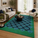 Teal damask rug